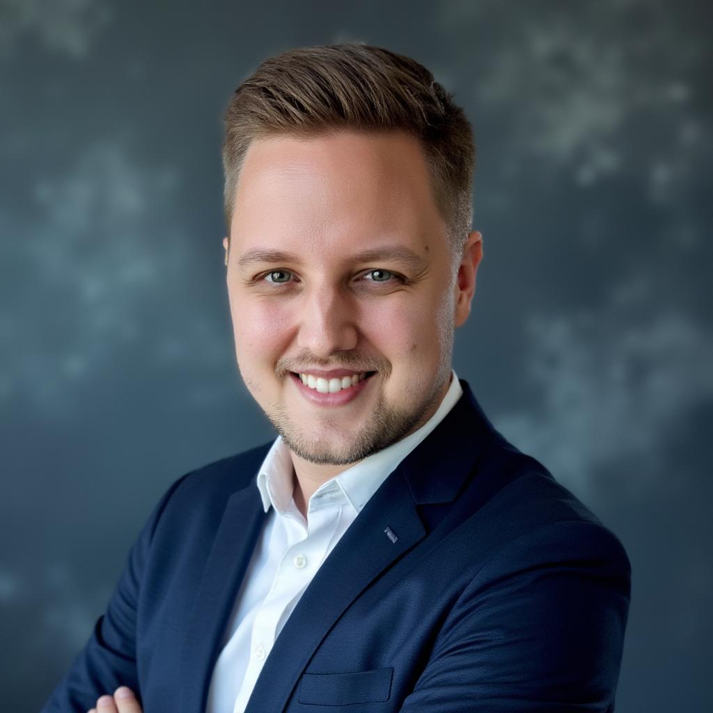 Patrik Vavrovič, konzultant pre marketing a biznis, v tmavomodrom obleku
